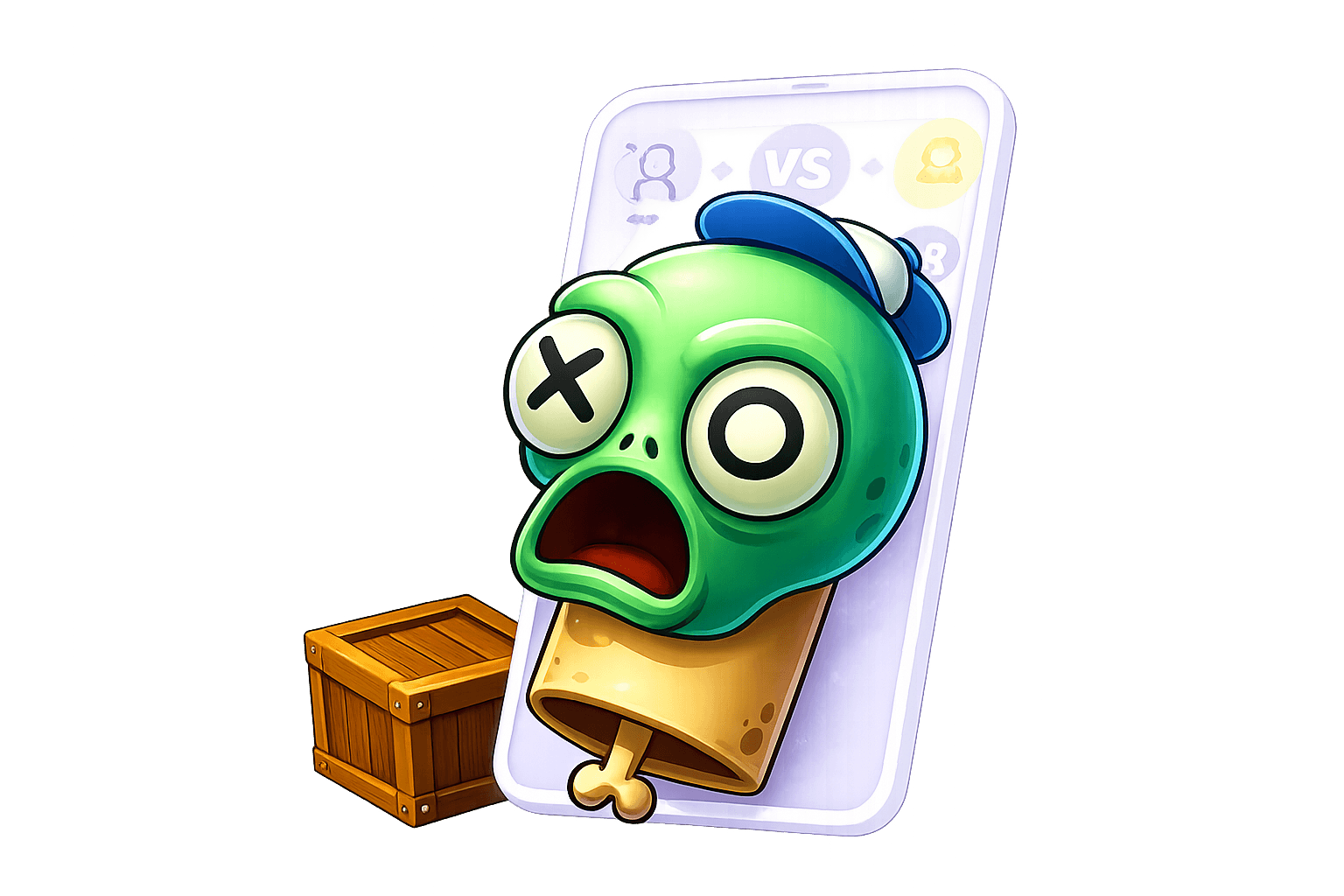 Furanto game mascot – green monster character with X and O eyes